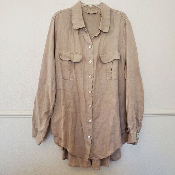 Soft Surroundings Linen Tunic Top Womens Size L Feminine Lagenlook Button Down - Picture 1 of 16